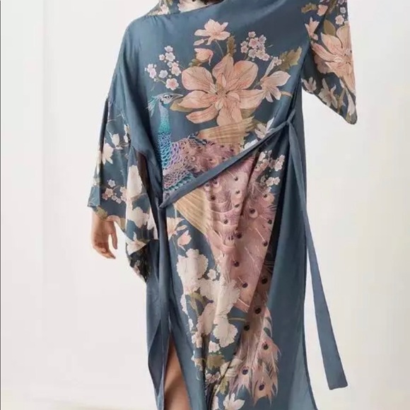 Bohemian kimono peacock cardigan pocket top blue - Picture 3 of 11